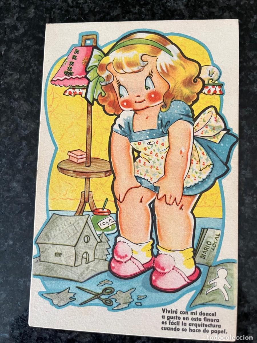 Postales: ni&ntilde;a jugando a casitas escrita 1947