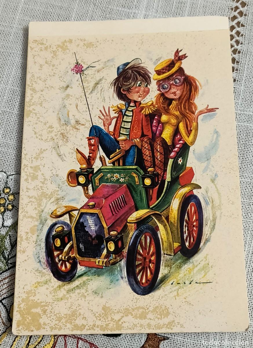 Postales: POSTAL ADHESIVA | PAREJA EN COCHE