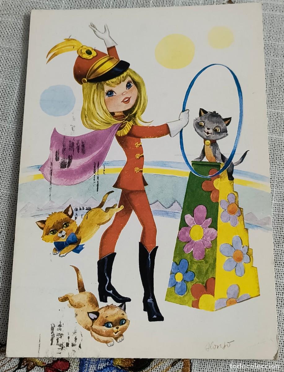 Postales: POSTAL | MUCHACHA CON GATOS EN CIRCO / BERGAS