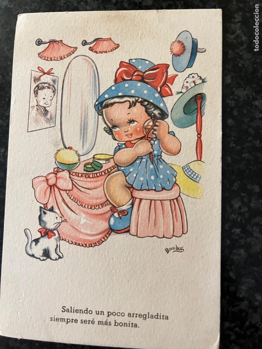 Postales: ni&ntilde;a maquillandose dibujo bomb&oacute;n escrita