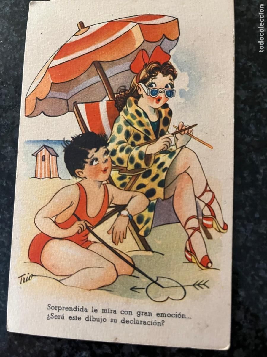 Postales: jovenes tomando el sol escrita 1943 dibujo Trio