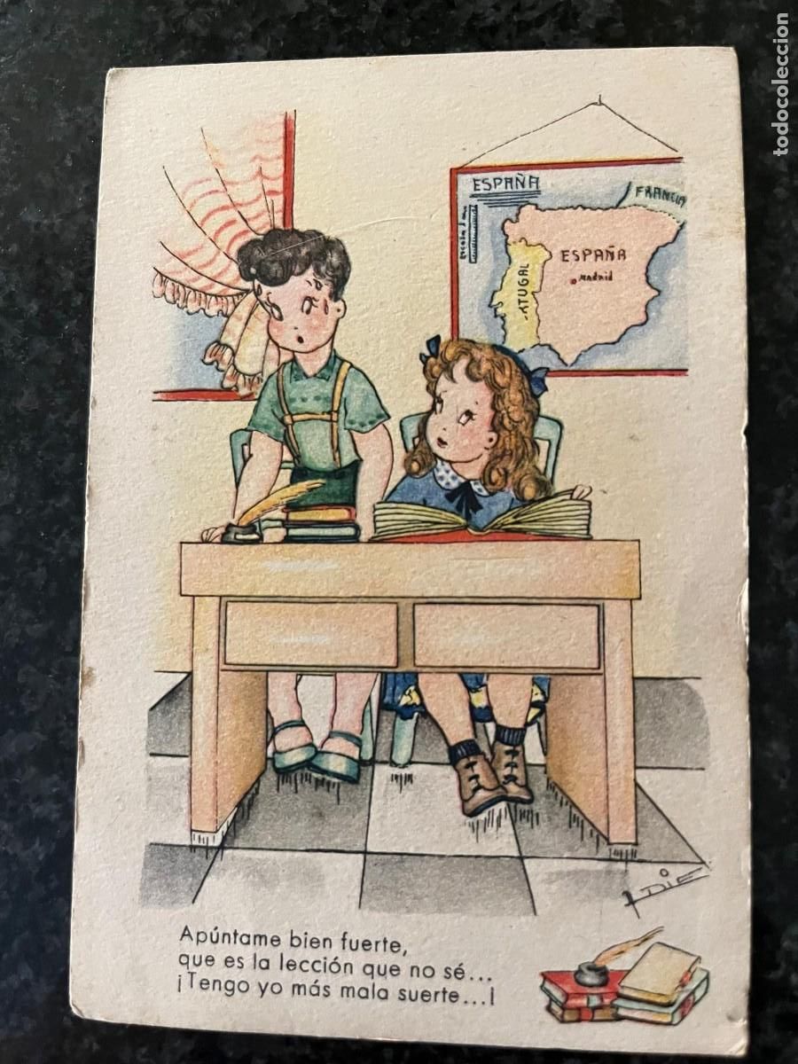 Postales: ni&ntilde;os en la escuela escrita 1947