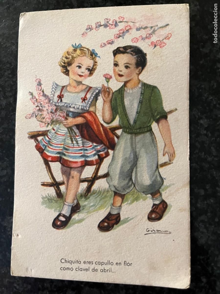 Postales: ni&ntilde;os con clavel melodias en Boga escrita