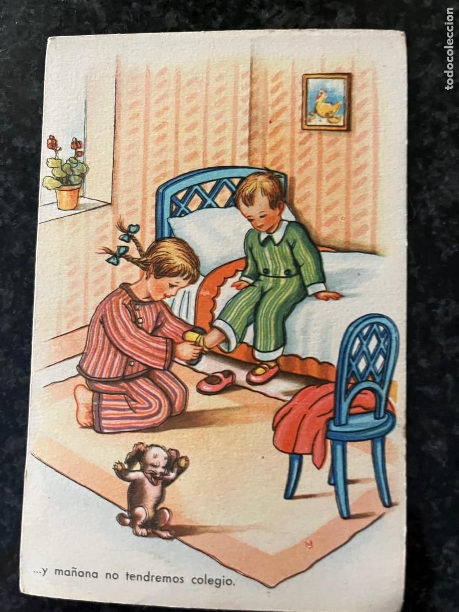 Postales: ni&ntilde;os en la cama escrita 1942