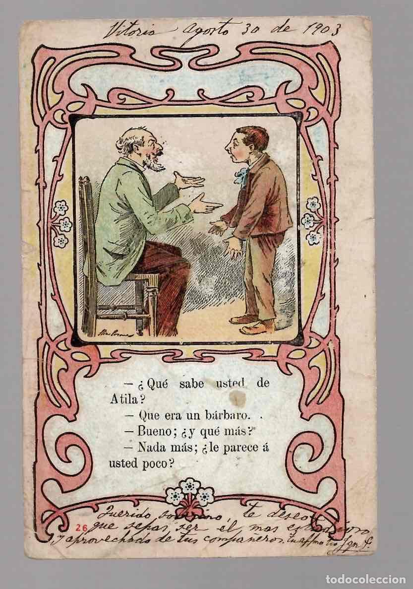 Postales: TARJETA POSTAL HUMORISTICA. CIRCULADA DE VITORIA A SANTIAGO DE CHILE, A&Ntilde;O 1903