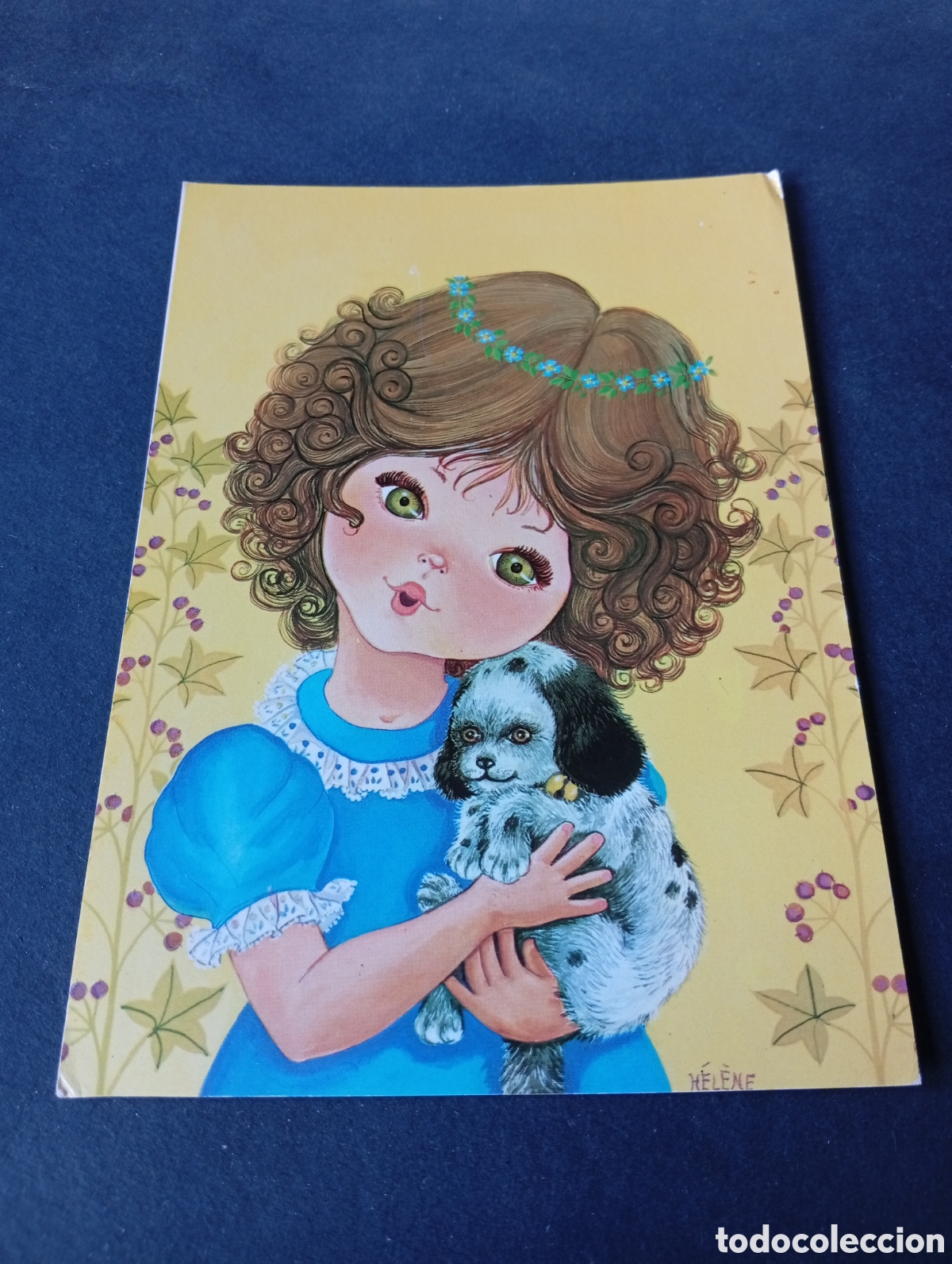 Postales: Postal dibujo chica perro,helene