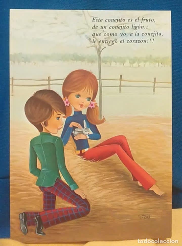 Postales: Postal Ilustrada Pareja / Chica con conejito . Dibujante Ston