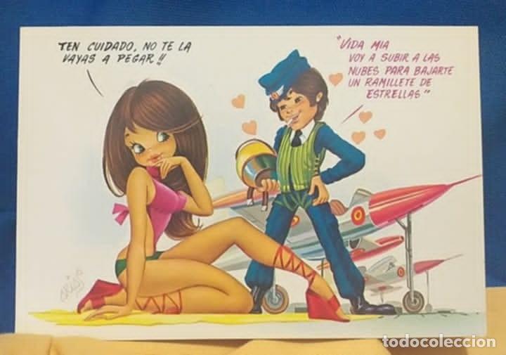 Postales: Postal Ilustrada Aviador Enamorado. Dibujante Arias