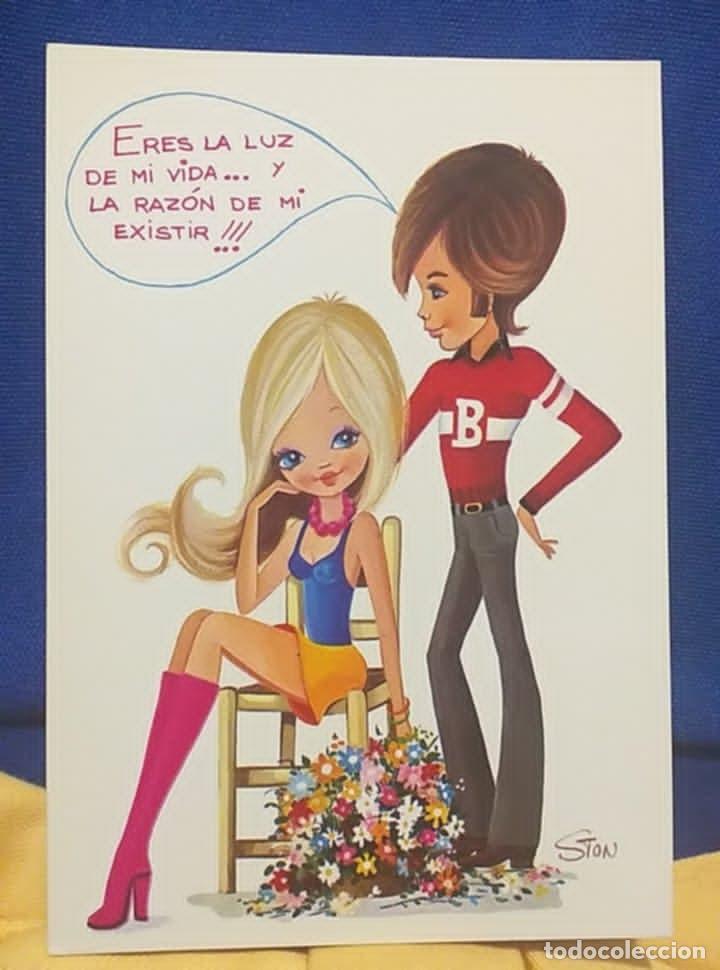 Postales: Postal Ilustrada Pareja Enamorados Flores 2. Dibujante Ston