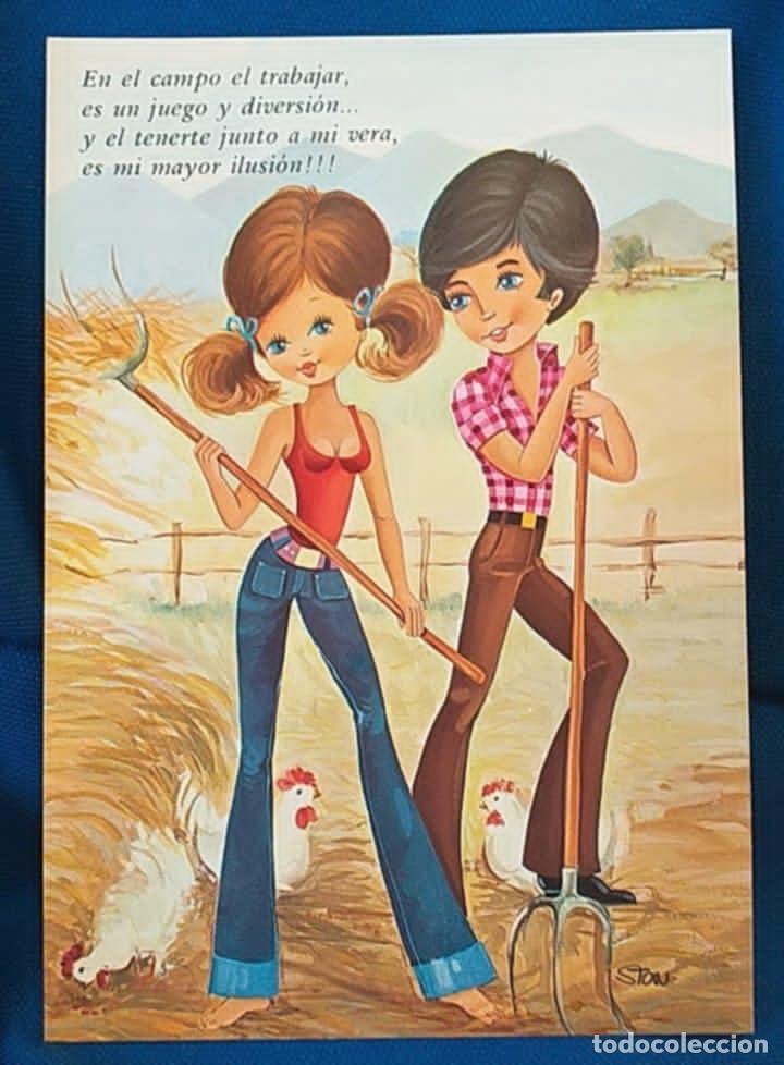 Postales: Postal Ilustrada Pareja con gallinas . Dibujante Ston