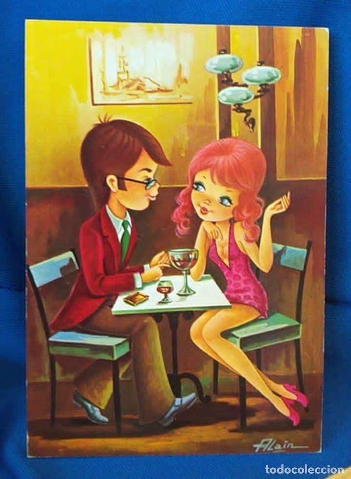 Postales: Postal Ilustrada Pareja Rom&aacute;ntica. Dibujante Alain