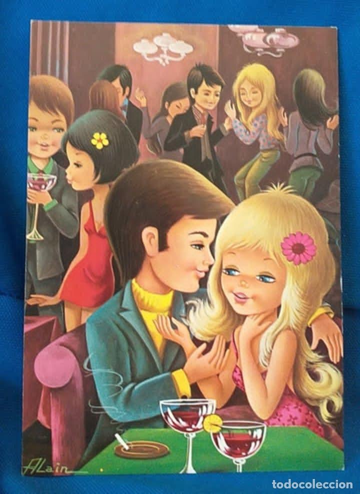 Postales: Postal Ilustrada Pareja de Fiesta. Dibujante Alain