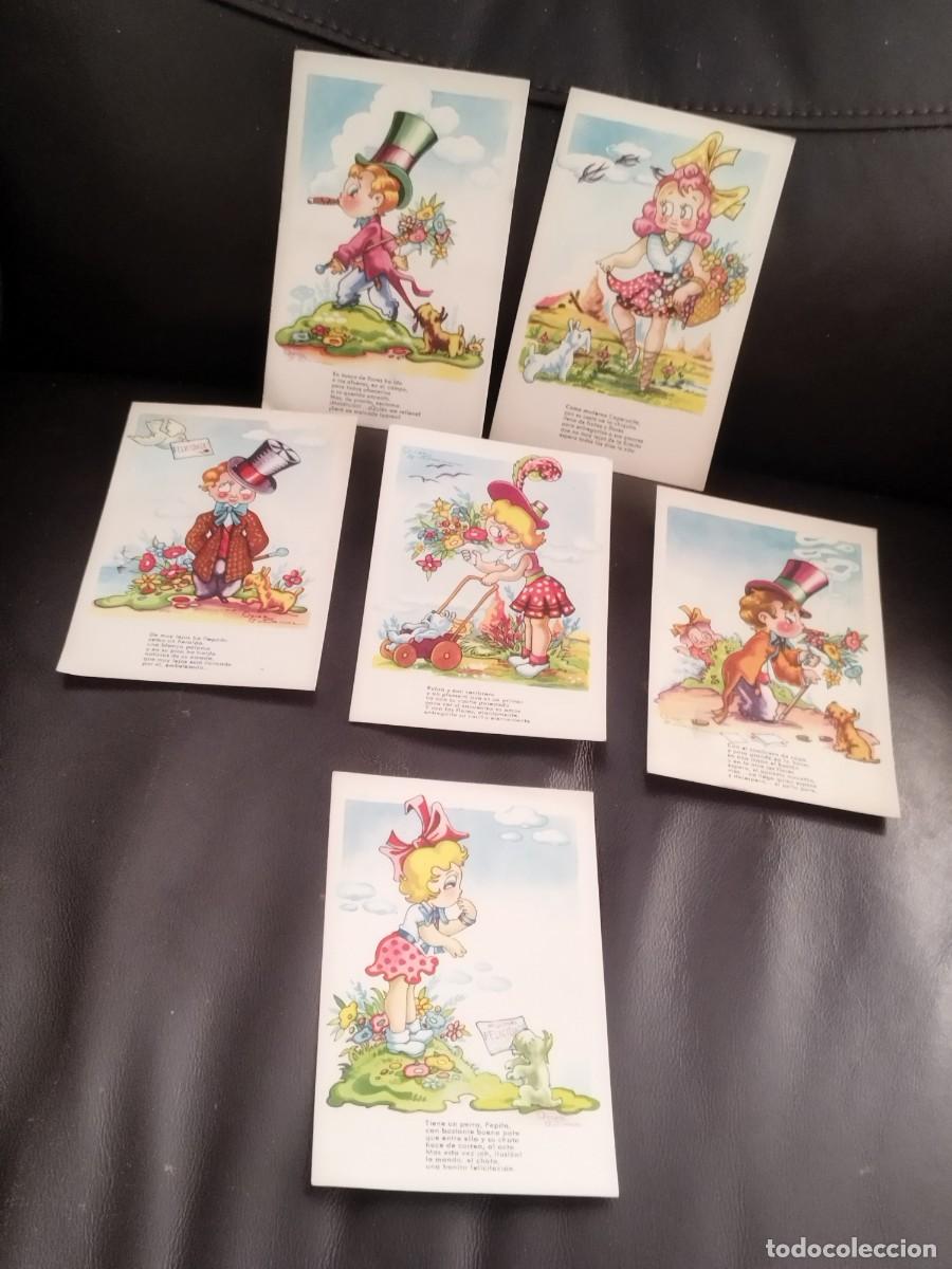Postales: Colecci&oacute;n 6 antiguas tarjetas postales,ar&iacute;a Claret muestra a la ni&ntilde;a Pepita con un perrito. Vernet
