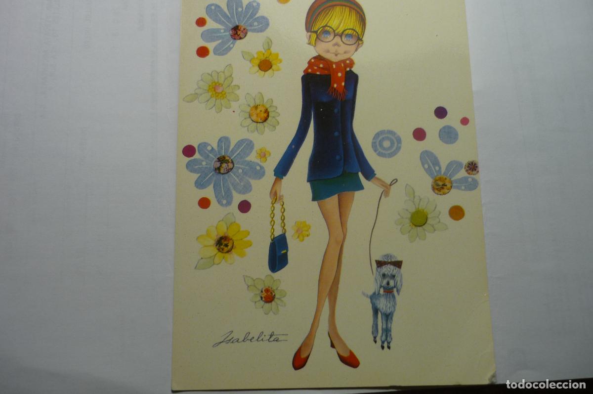 Postales: postal dibujo isabelita mujer con perro