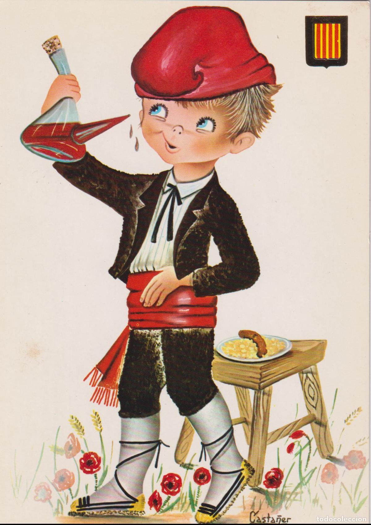 Postales: ILUSTRADOR: CASTA&Ntilde;ER, TRAJES REGIONALES: CATALU&Ntilde;A &ndash; ESCUDO DE ORO N&ordm;3010/7 &ndash; ESCRITA