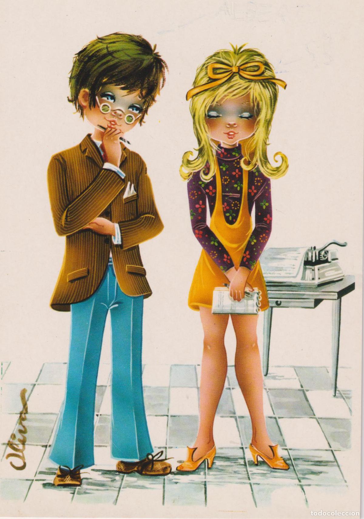 Postales: ILUSTRADOR: OLIVA, PAREJA EN LA OFICINA &ndash; EDITA RAKER 8082/A &ndash; ESCRITA 1967