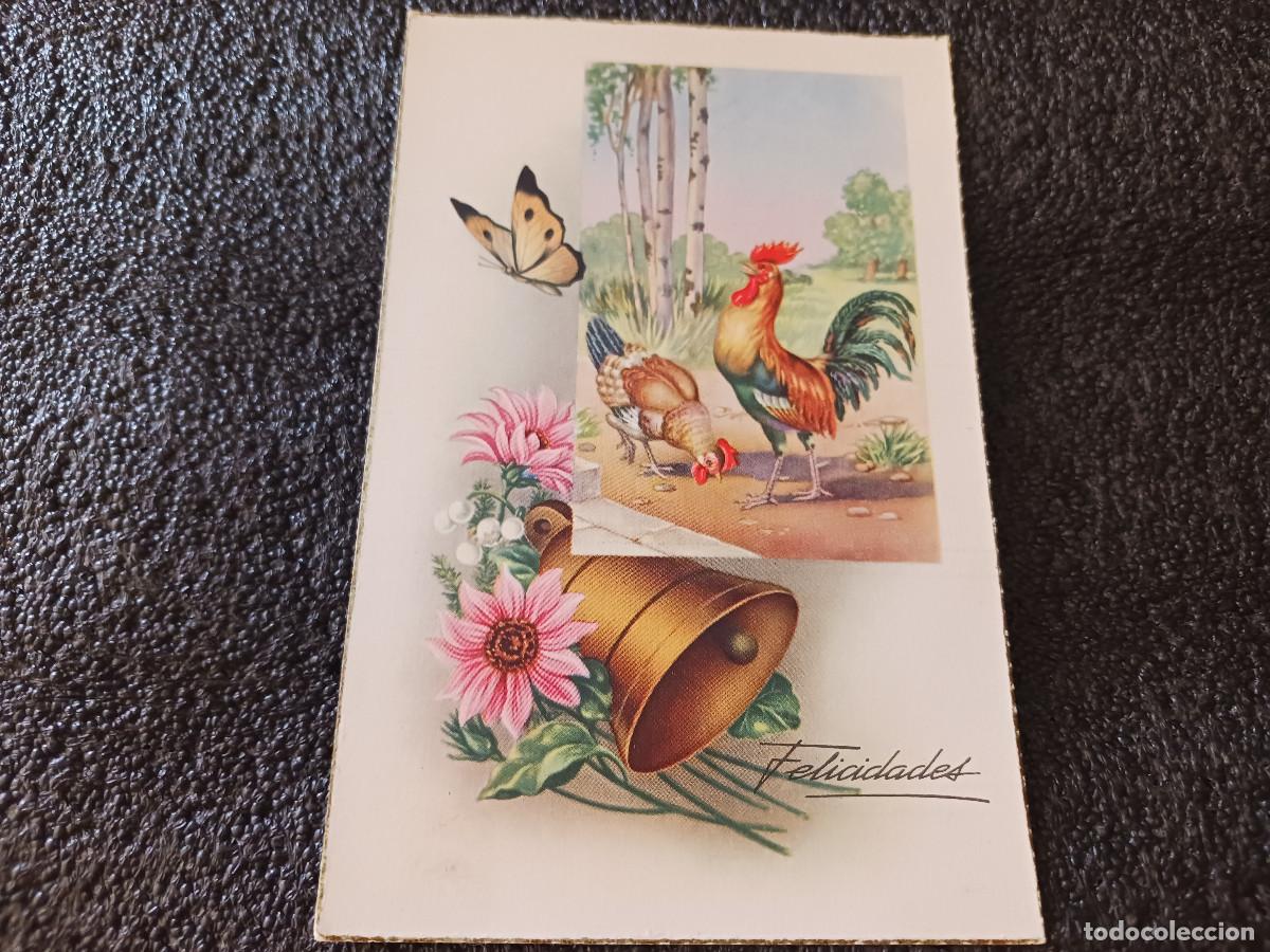 Postales: felicidades, gallos y mariposa cyz 532, escrita