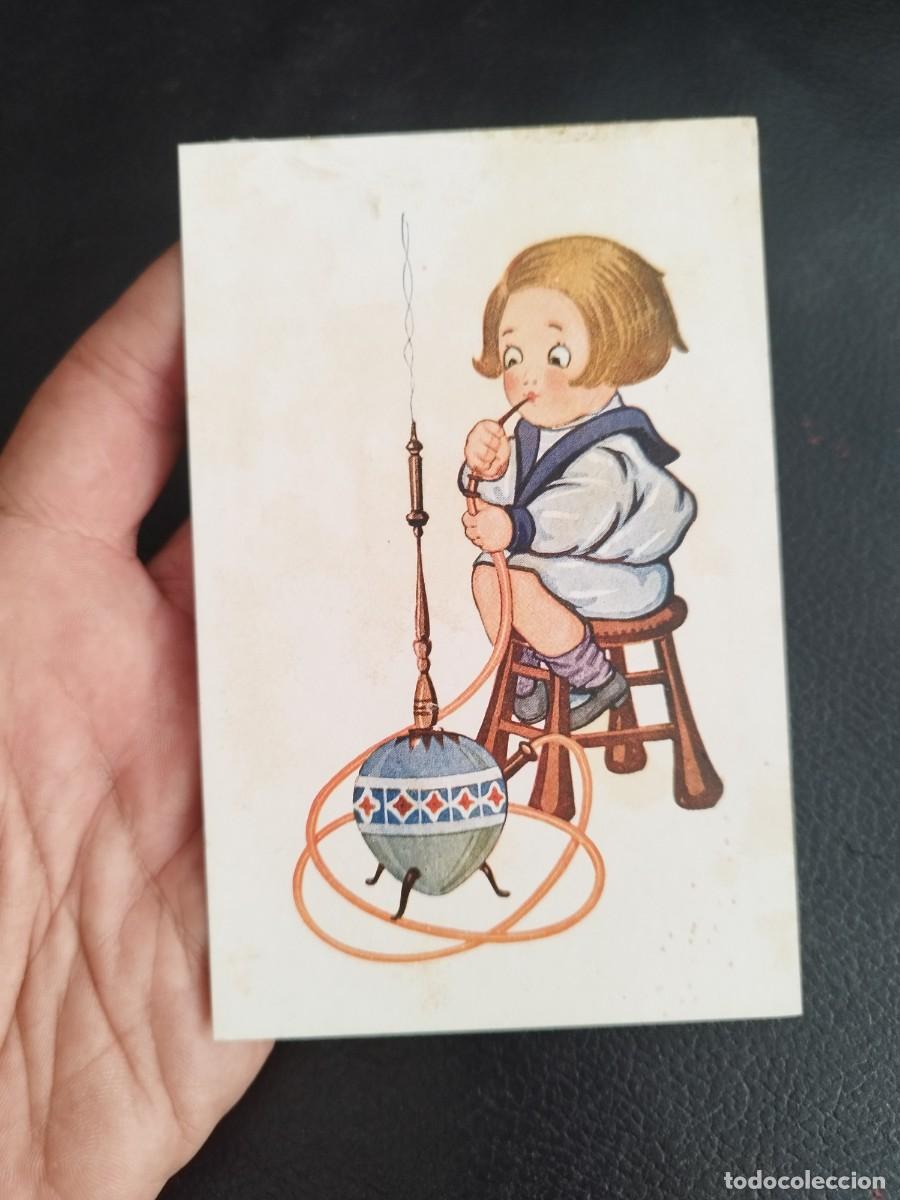 Postales: Tarjeta postal de de caricatura, dibujo de una ni&ntilde;a fumando en pipa de agua.