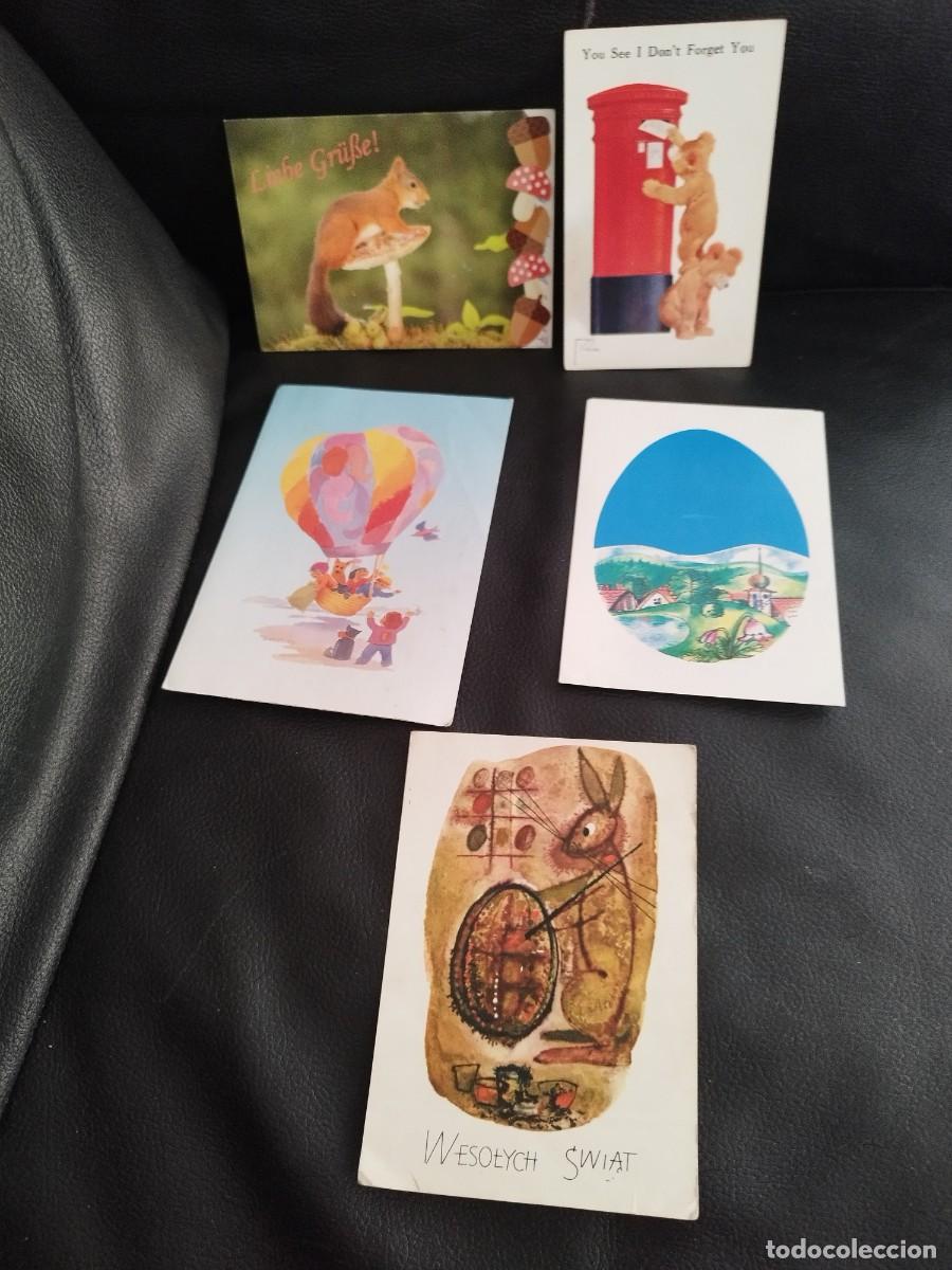 Postales: 4 Tarjetas postales infantiles. De dibujos de animales, globo, ardilla, oso de peluche.