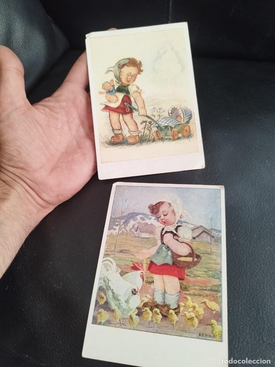 Postales: Dos tarjetas postales de ni&ntilde;a en el campo. Dibujado con la boca. Arnulf Erich Stegmann.