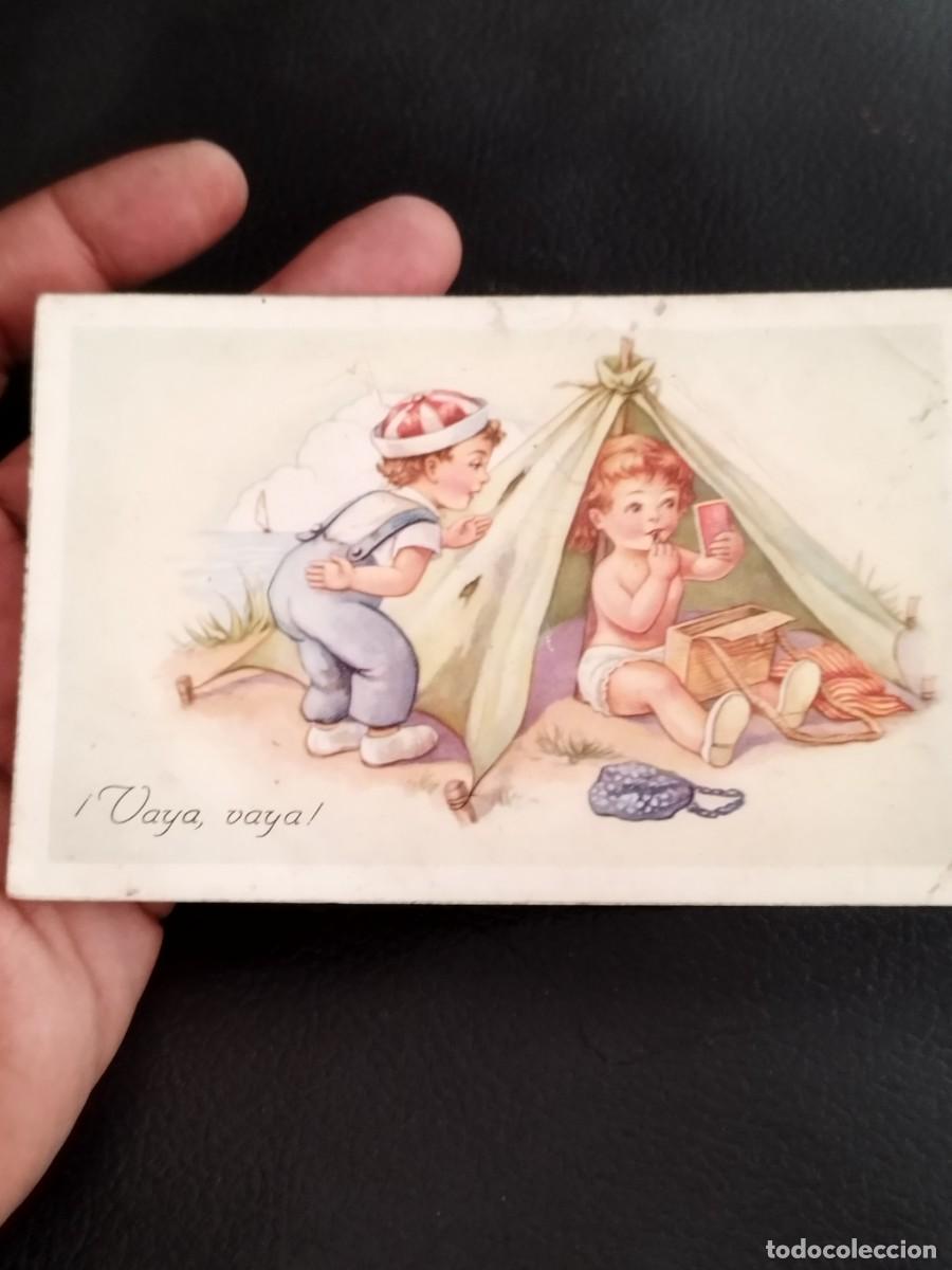 Postales: Antigua tarjeta postal infantil &iexcl;Vaya, vaya!&rdquo;, que presenta escenas de humor infantil. Bomb&oacute;n.