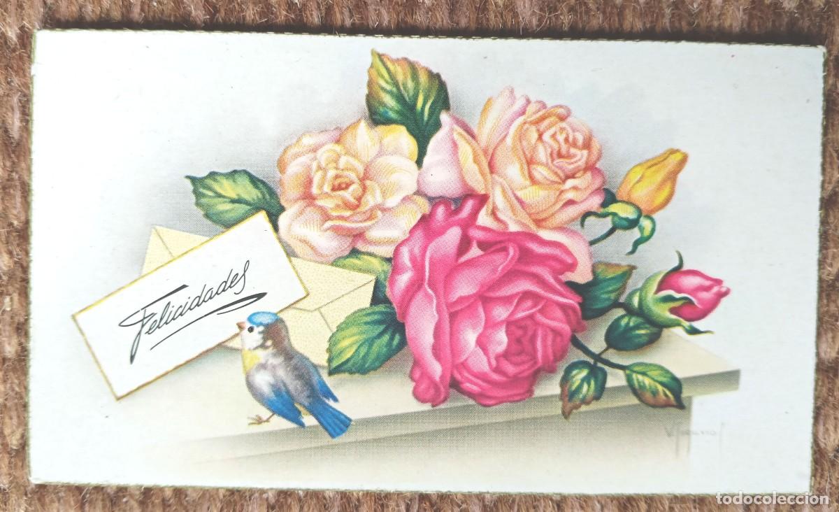 Postales: TARJETA DE FELICITACION DE ONOMASTICA CON PAJARITO Y ROSAS