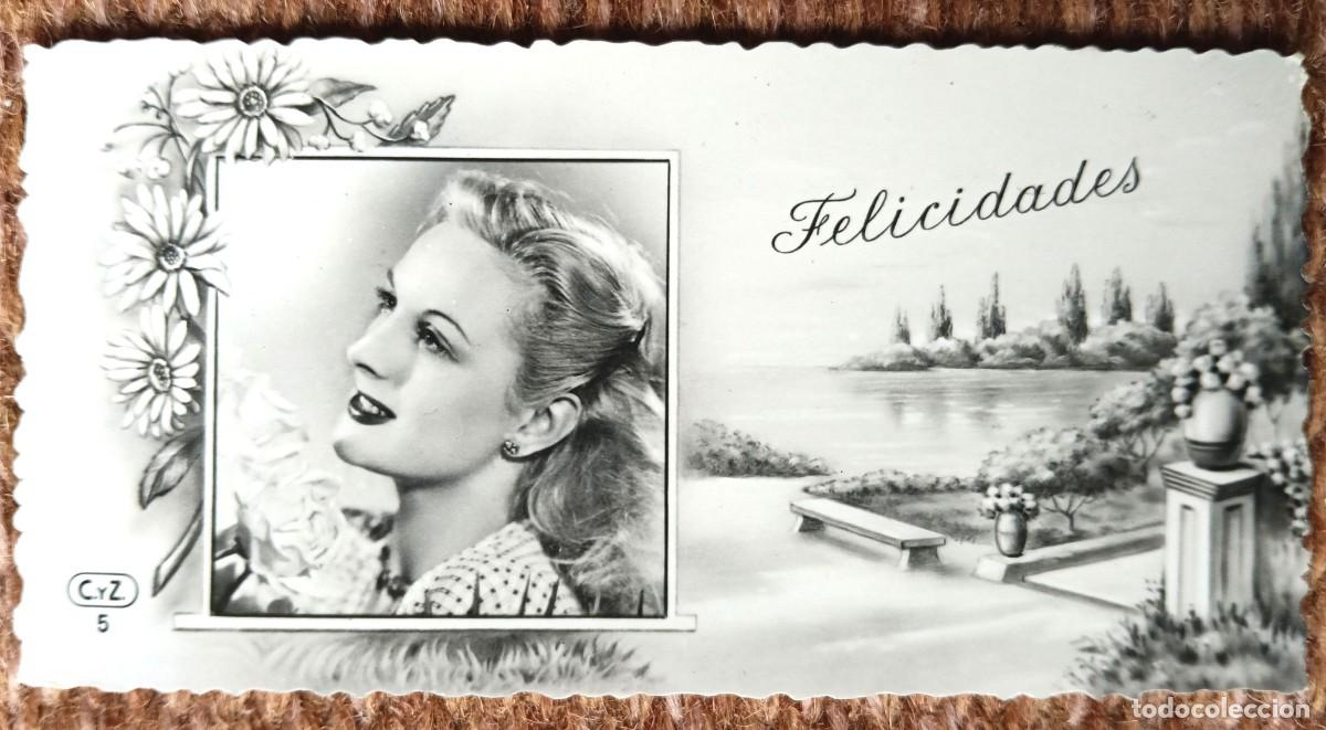 Postales: TARJETA DE FELICITACION DE ONOMASTICA CON SE&Ntilde;ORITA Y PAISAJE