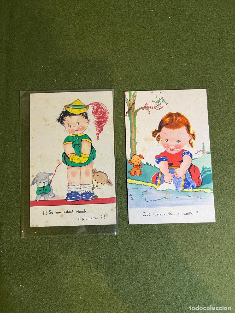 Postais: Lote de 2 postales ilustradas Mar&iacute;a Claret M. Cl. Ediciones Aguirre San Sebasti&aacute;n infantiles humor v