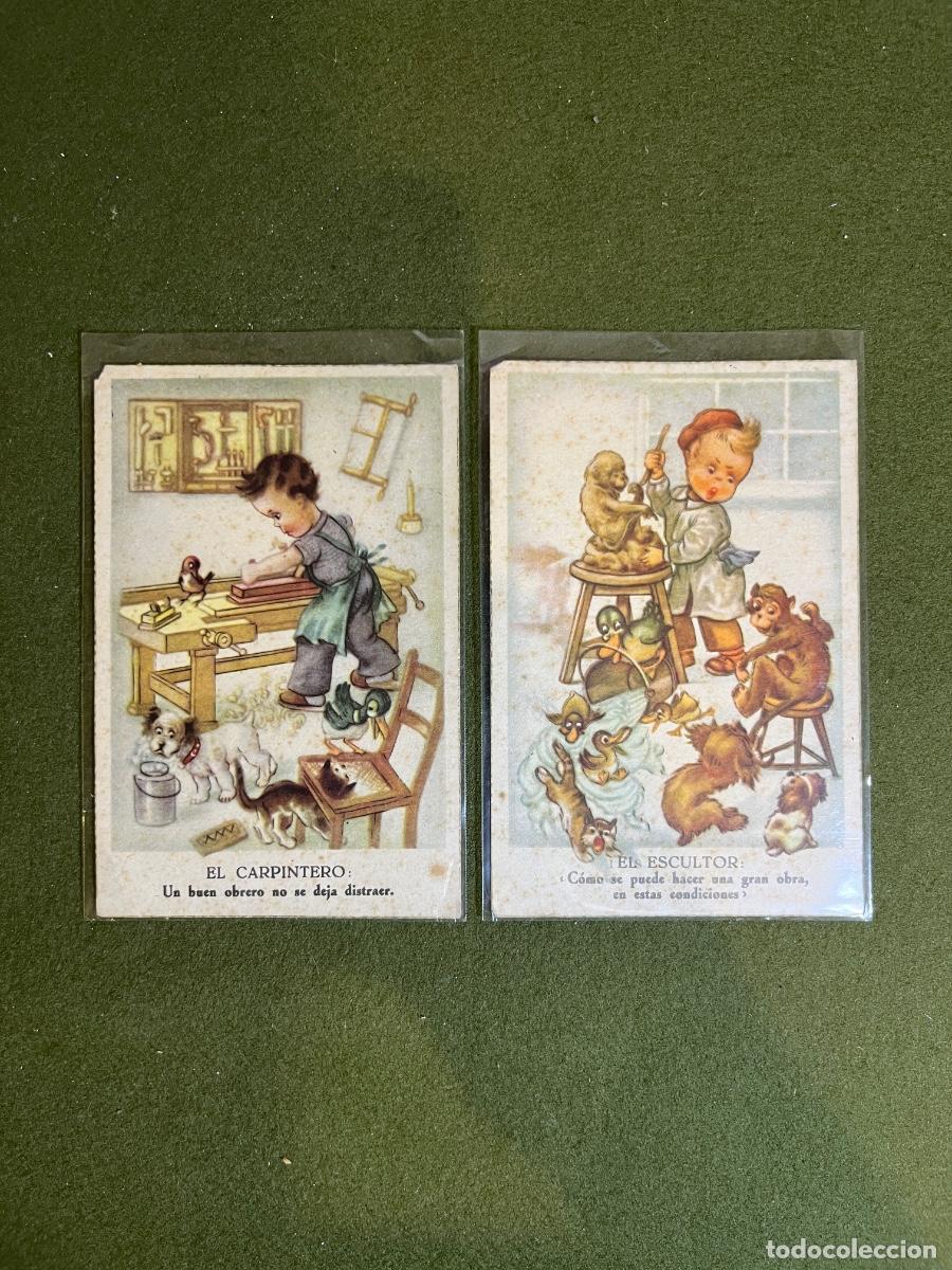 Postais: Lote de 2 postales infantiles de oficios El Carpintero y El Escultor Microcrom I.B.A. serie S700 vin