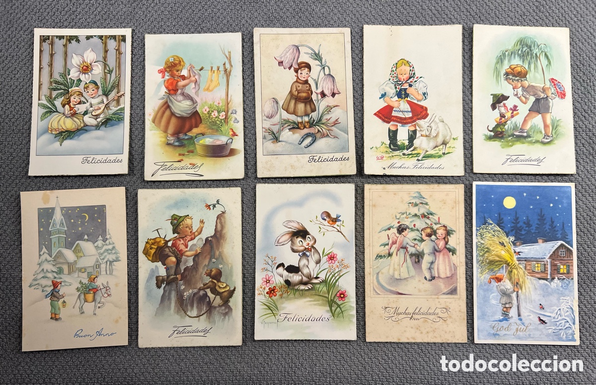 Postales: Postales Rom&aacute;nticas.. (10) Dibujos y caricaturas. Ilustradas (h.1940,50?) circuladas.