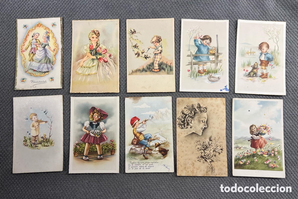 Cartes Postales: Postales Rom&aacute;nticas.. (10) Dibujos y caricaturas. Ilustradas (h.1940,50?) circuladas.
