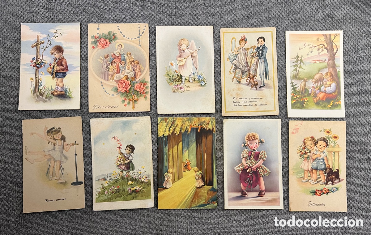 Postales: Postales Rom&aacute;nticas.. (10) Dibujos y caricaturas. Ilustradas (h.1940,50?) circuladas.