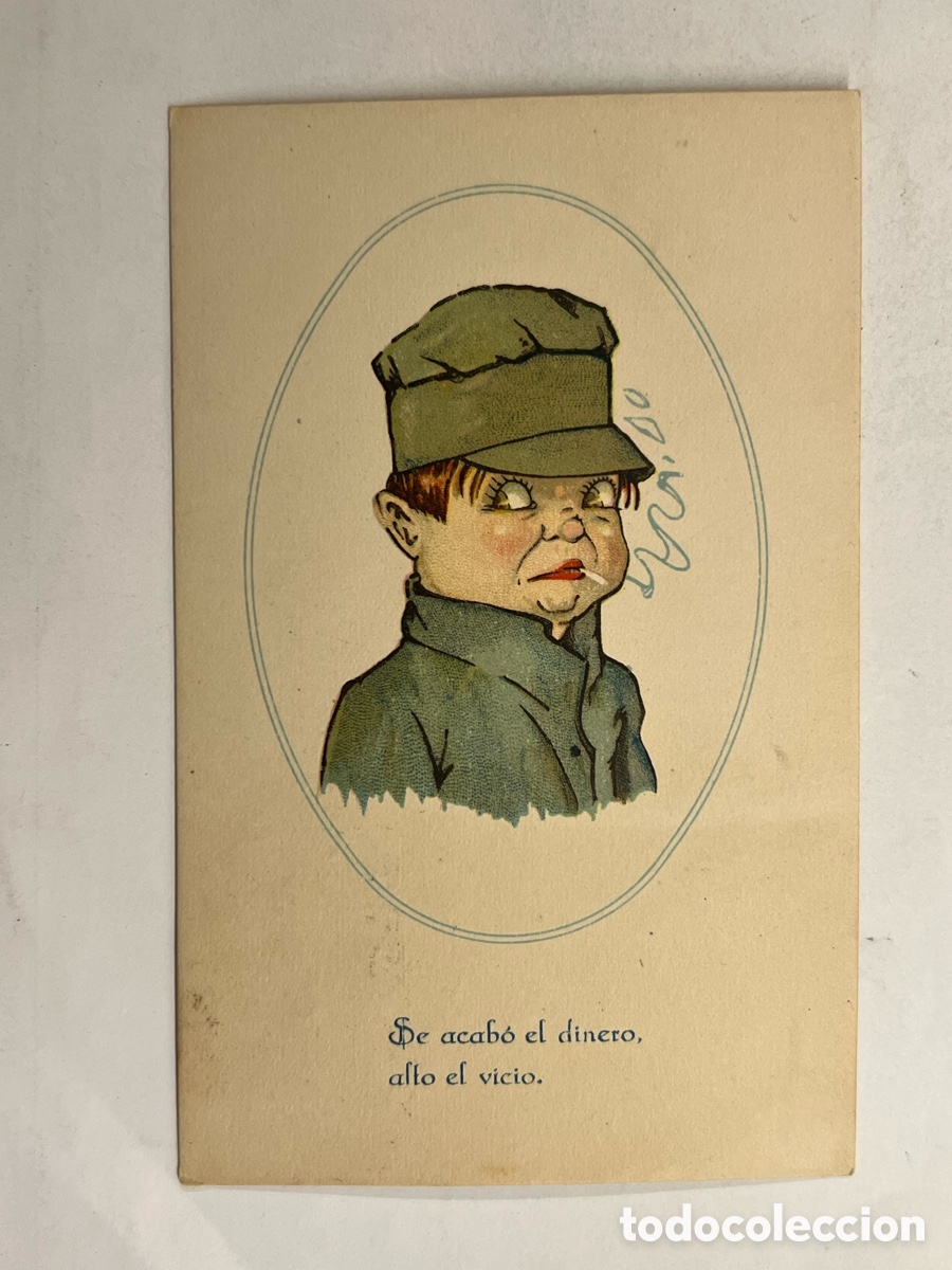 Postales: DIBUJOS Y CARICATURAS. Se acab&oacute; el dinero. Alto el vicio. USA Serie 4, Barcelona circulada (a.1920)