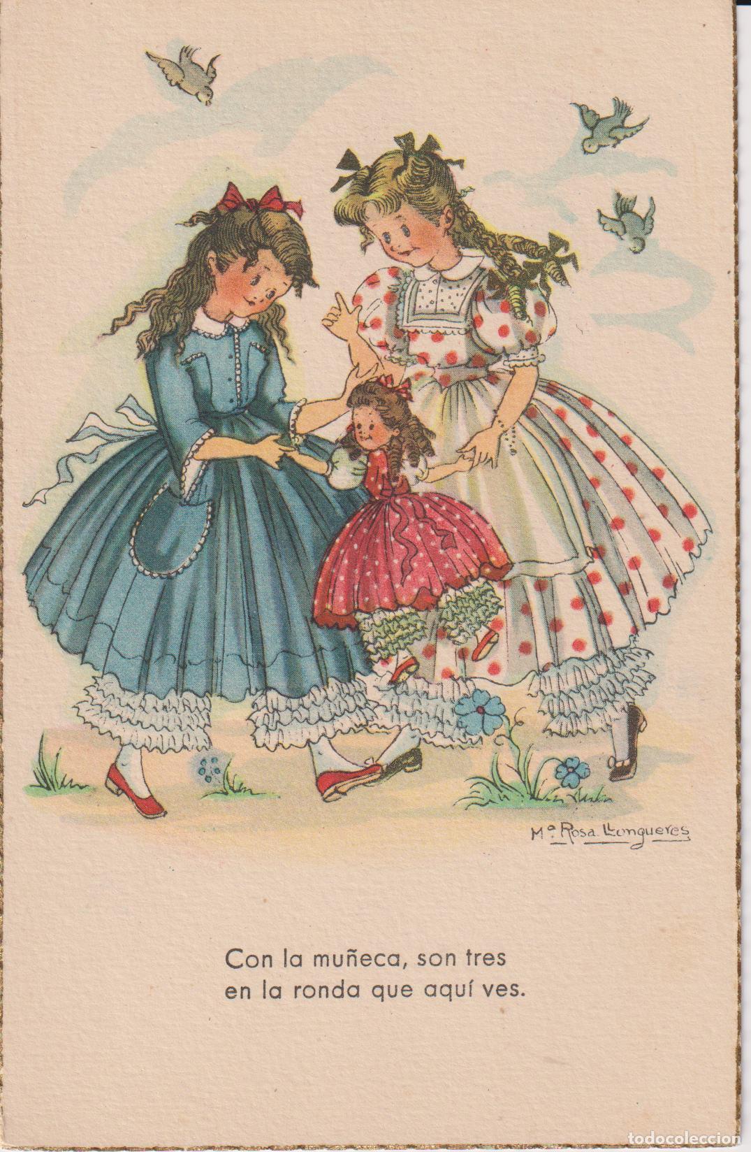 Postais: ILUSTRADOR: M&ordf; ROSA LLONGUERES, CON LA MU&Ntilde;ECA - EDICIONES JBR SERIE 20 - ESCRITA 1952
