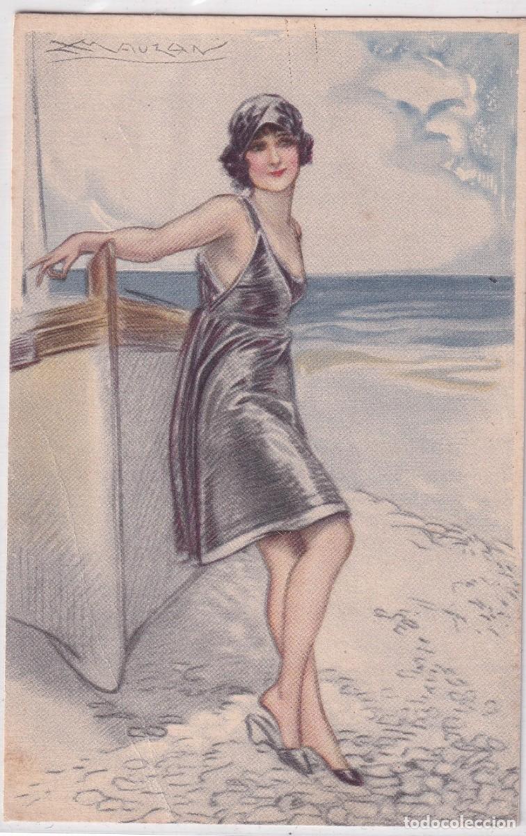 Postales: 298 postal ilustrador italiano. Mujer junto al mar. Mauzan ?? Escrita. Sin circular.