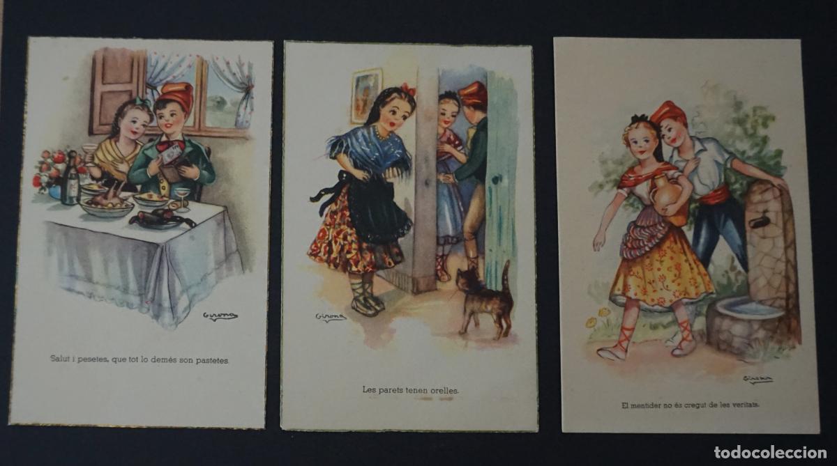Postales: 3 postal de la SERIE ADAGIS POPULAR amb refranys catalans, circuladas en los a&ntilde;os 40 y 50