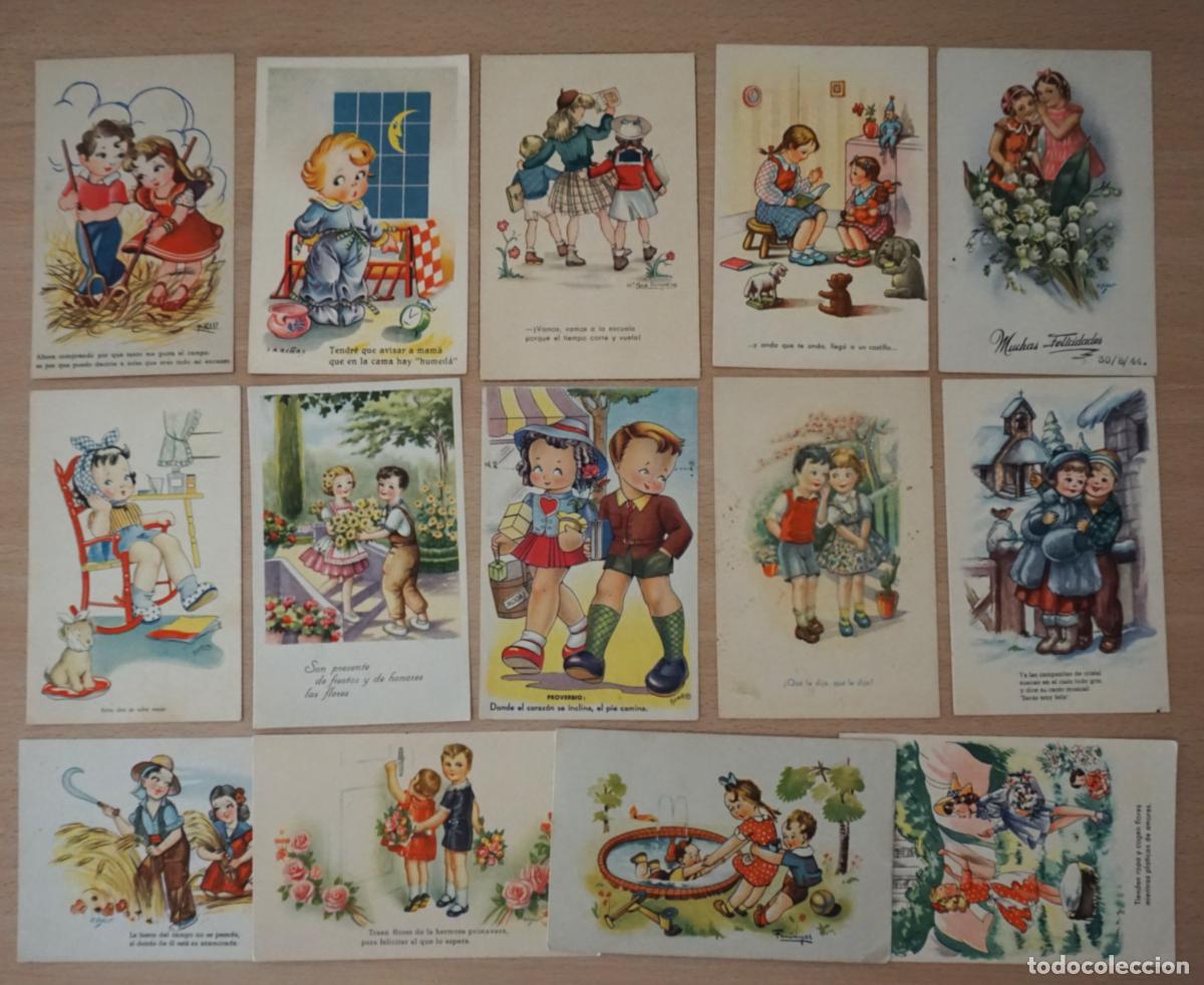 Postais: 14 postales de Felicitaci&oacute;n circuladas en los a&ntilde;os 40 y 50, ver todas las fotograf&iacute;as