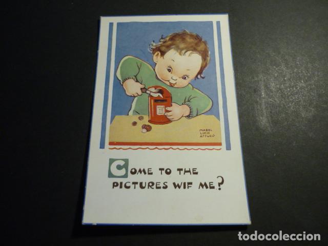 Postales: NI&Ntilde;O ABRIENDO HUCHA POSTAL ILUSTRADA