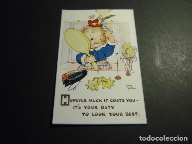 Postales: NI&Ntilde;A PEINANDOSE POSTAL ILUSTRADA