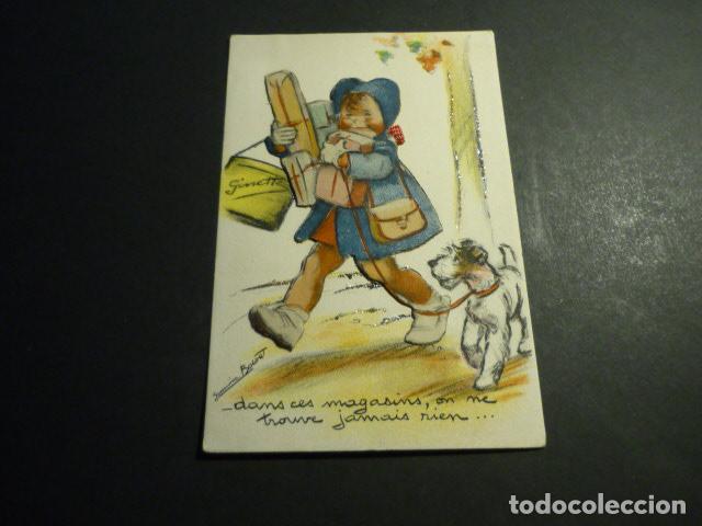 Postales: NI&Ntilde;A CON PERRO POSTAL ILUSTRADA DESPLEGABLE