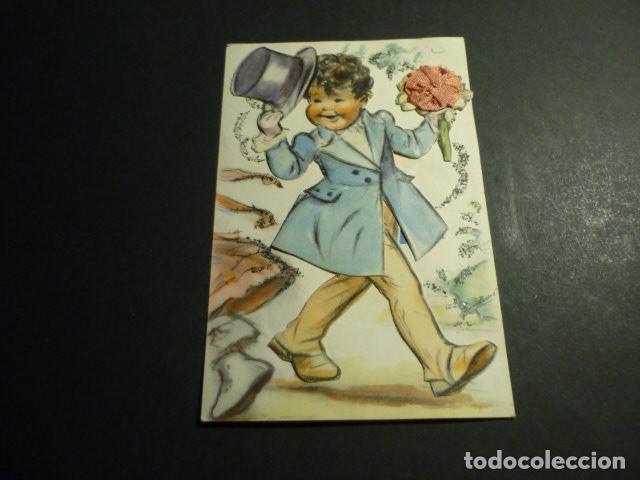 Postales: NI&Ntilde;O CON RAMO DE FLORES POSTAL ILUSTRADA DESPLEGABLE