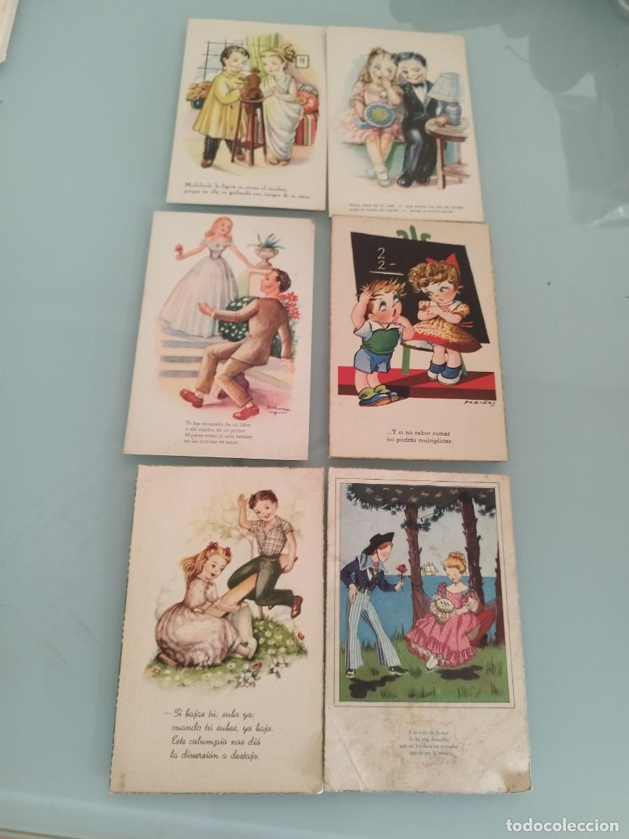 Postales: 6 antiguas tarjetas postales caricatura, dibujos infantiles/juveniles con peque&ntilde;os versos rimados.