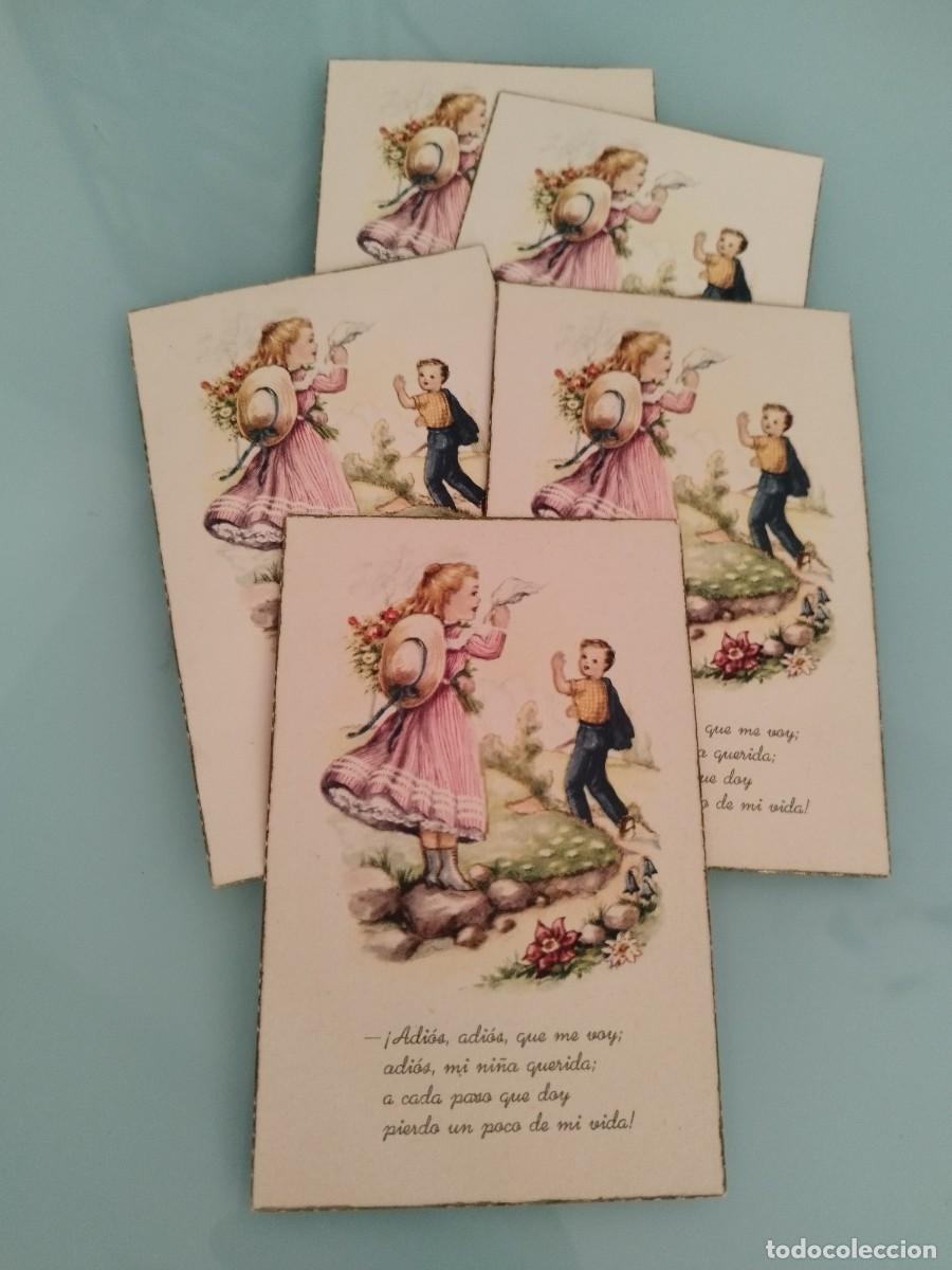 Postales: 5 antiguas tarjetas postales ilustraciones de escenas infantiles de declaraci&oacute;n de amor.
