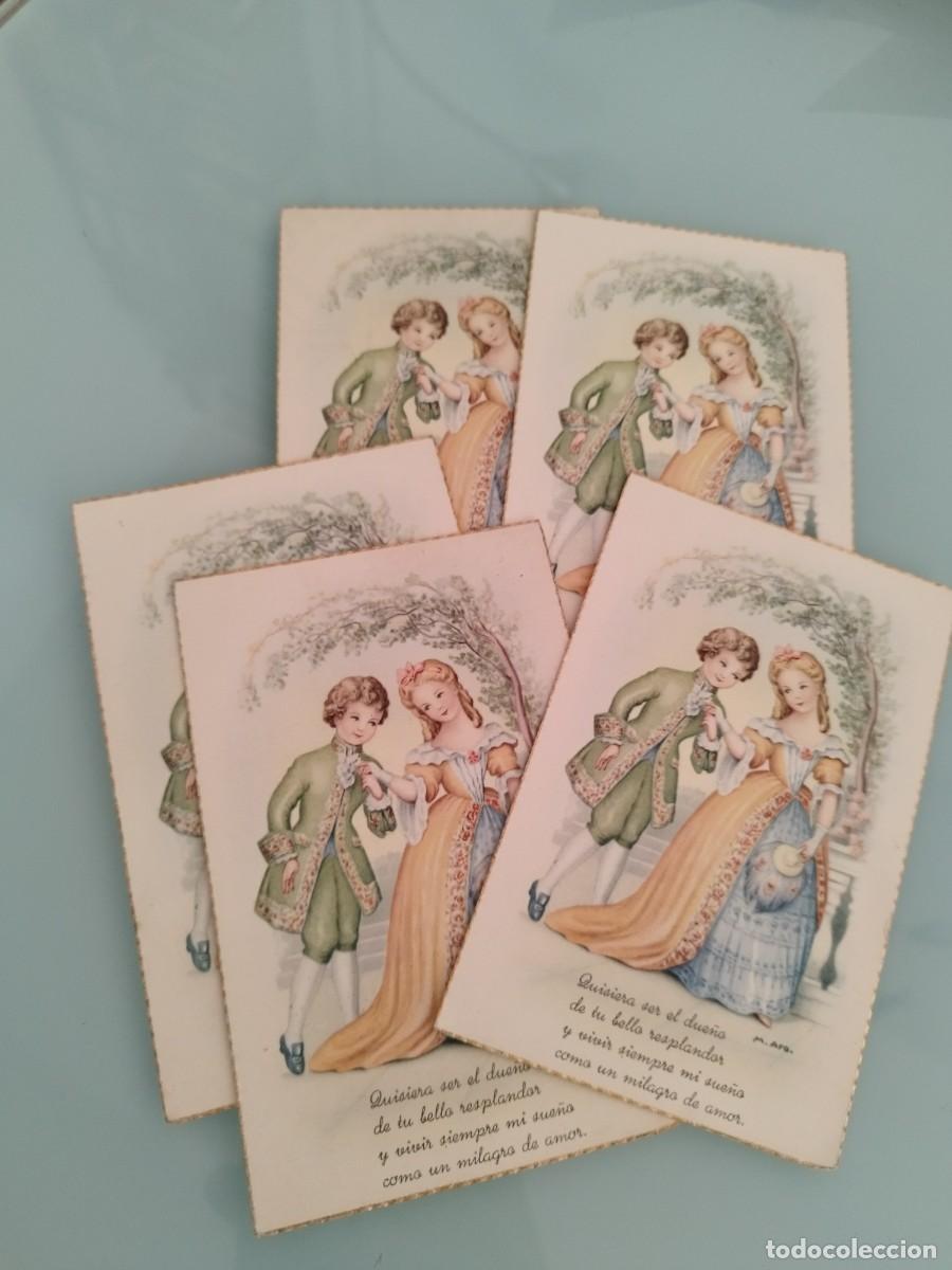 Postales: 5 tarjetas postales rom&aacute;nticas antiguas de estilo vintage con ilustraciones de ni&ntilde;os. Galante.