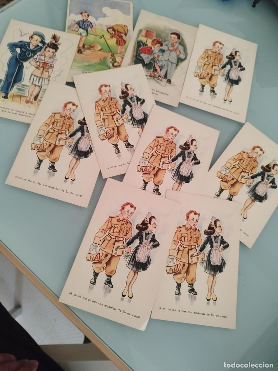 Postales: 10 tarjetas postales caricaturas, hombre mujer. Gal&aacute;n, militar, campo.