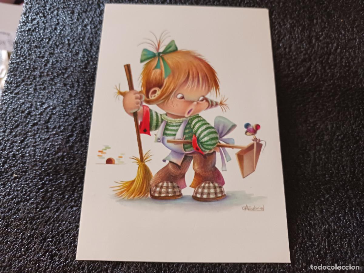 Postales: ni&ntilde;a barriendo y ratolin, cyz 6625, il. a. gabriel, escrita