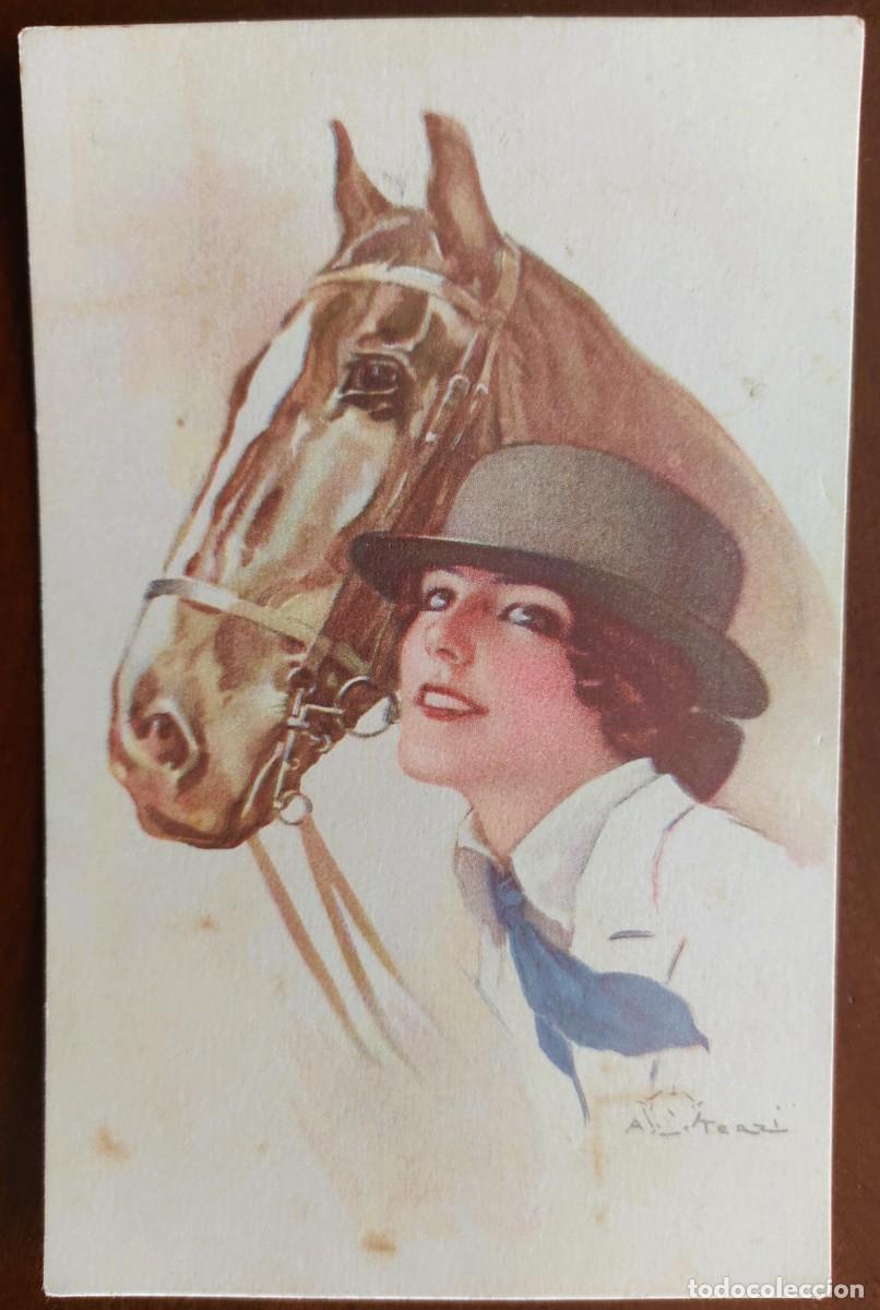 Postales: POSTAL DE UNA MUJER Y UN CABALLO DIBUJADOS FECHADA 1919