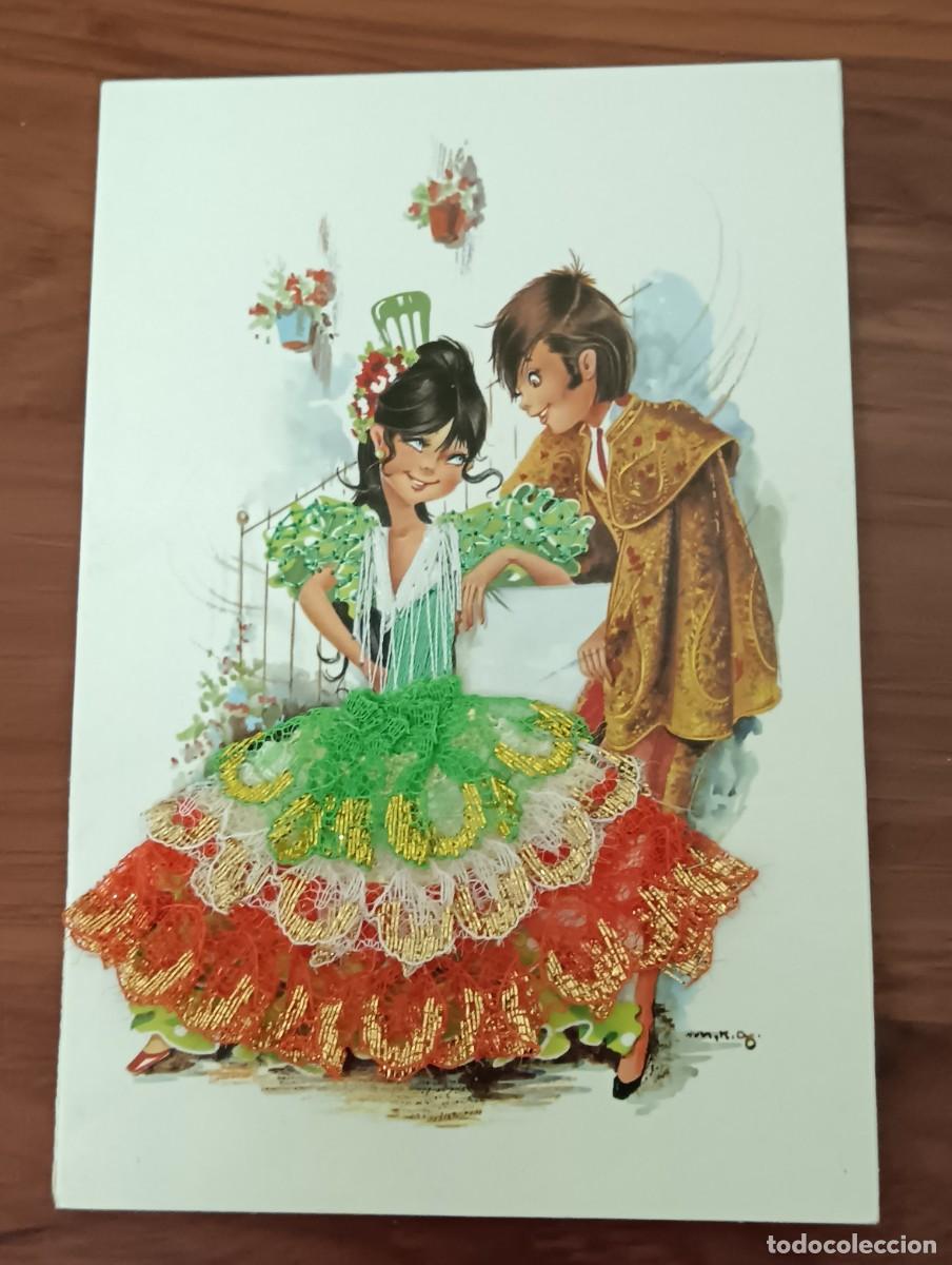 Postales: POSTAL REGIONAL ILUSTRADA POR M.R.G. BORDADA Y PUNTILLA COMERCIAL PRAT SIN ESCRIBIR 15X10 CM.