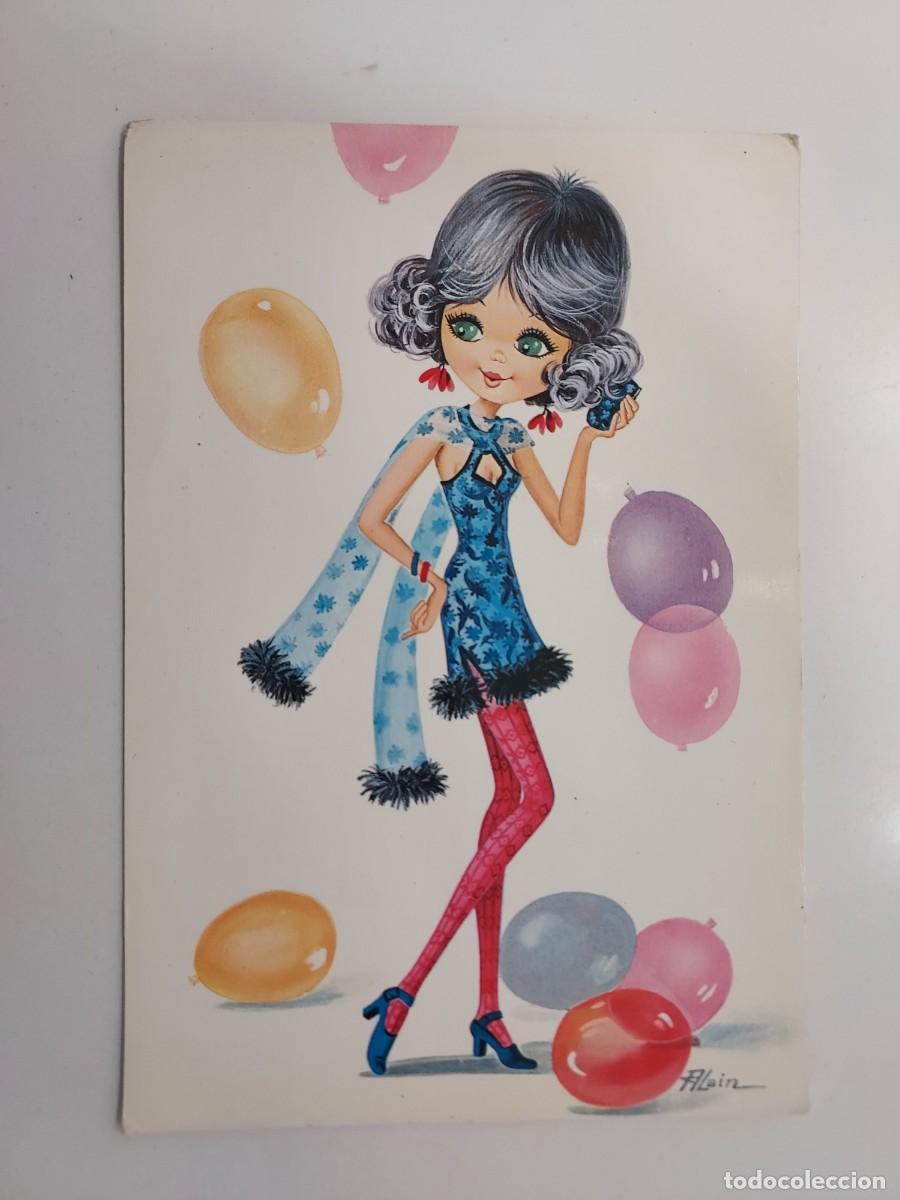 Postales: POSTAL ILUSTRADOR ALAIN CHICA VESTIDO DE FIESTA GLOBOS. 1969. SIN CIRCULAR. CYZ