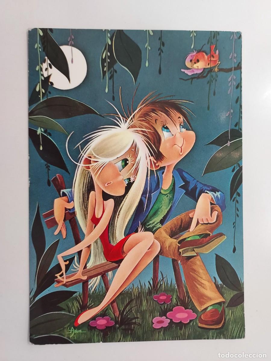 Postales: POSTAL ILUSTRADOR ASUN PAREJA ENAMORADOS EN UN BANCO. 1969. SIN CIRCULAR. CYZ